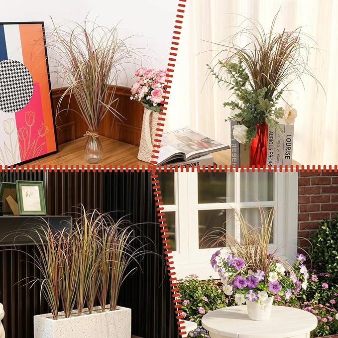 48Pcs Artificial Grass Plants, Faux Shrubs Wheat Grass, Artificial Tall Grass Fake Plants for Outdoor Decor,Artificial Greenery Stems Weed for Room Indoor Home Decor(Light Purple)