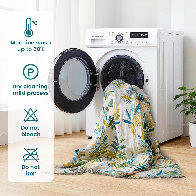 MSGKV Boho Throw Blanket for Couch Cotton Leaves Blanket 50"x60" Throws for Sofa Chair Muslin Summer Breathable Lightweight Farmhouse Blankets Home Decor All Seasons