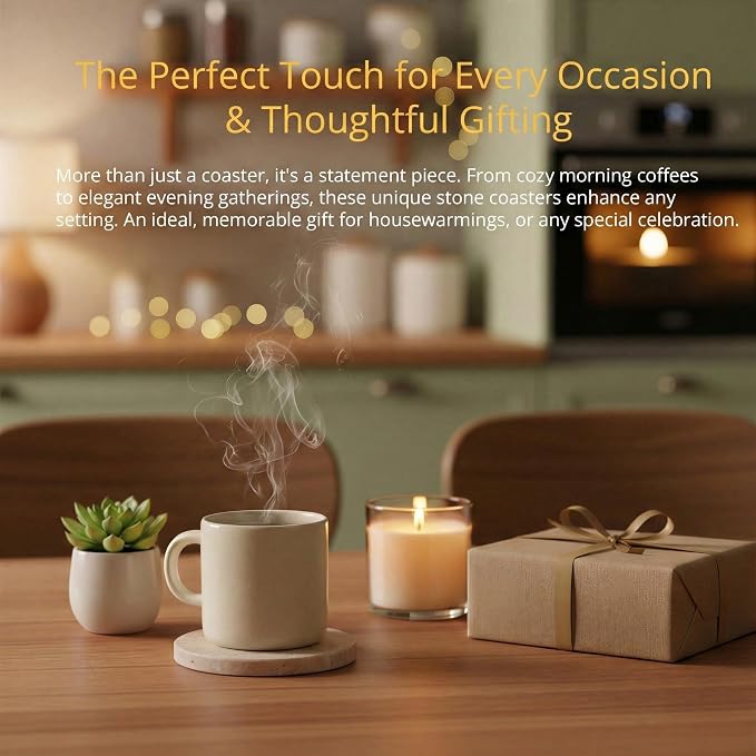 Travertine Stone Coasters Set of 4 ,4 inch Round Coasters Make a Great Housewarming, Providing Sturdy and Durable Desktop Protection for a Variety of Cups