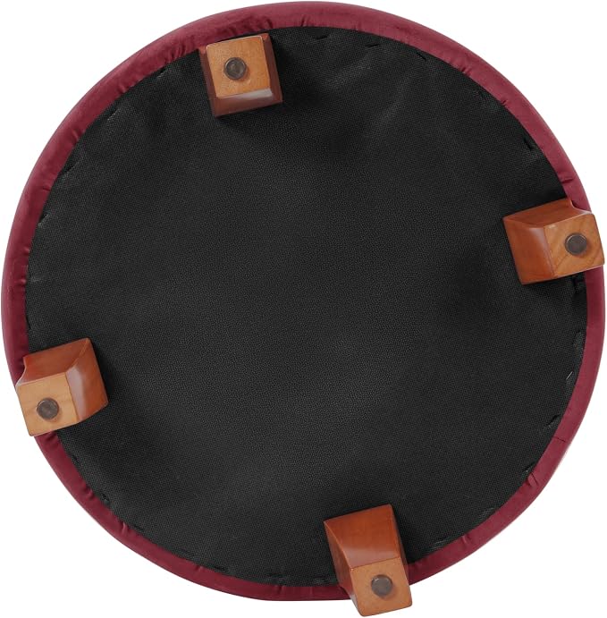 HomePop 19" Velvet Button Tufted Round Storage Ottoman - Burgundy