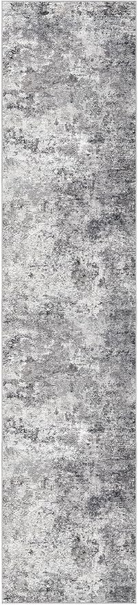 UERMEI 2x10 Washable Runner Rug for Hallway, Non Slip Low Pile Kitchen Carpet, Neutral Modern Abstract Indoor Floor Mat for Entryway Laundry, Kid & Pet Safe High Traffic Area, Grey