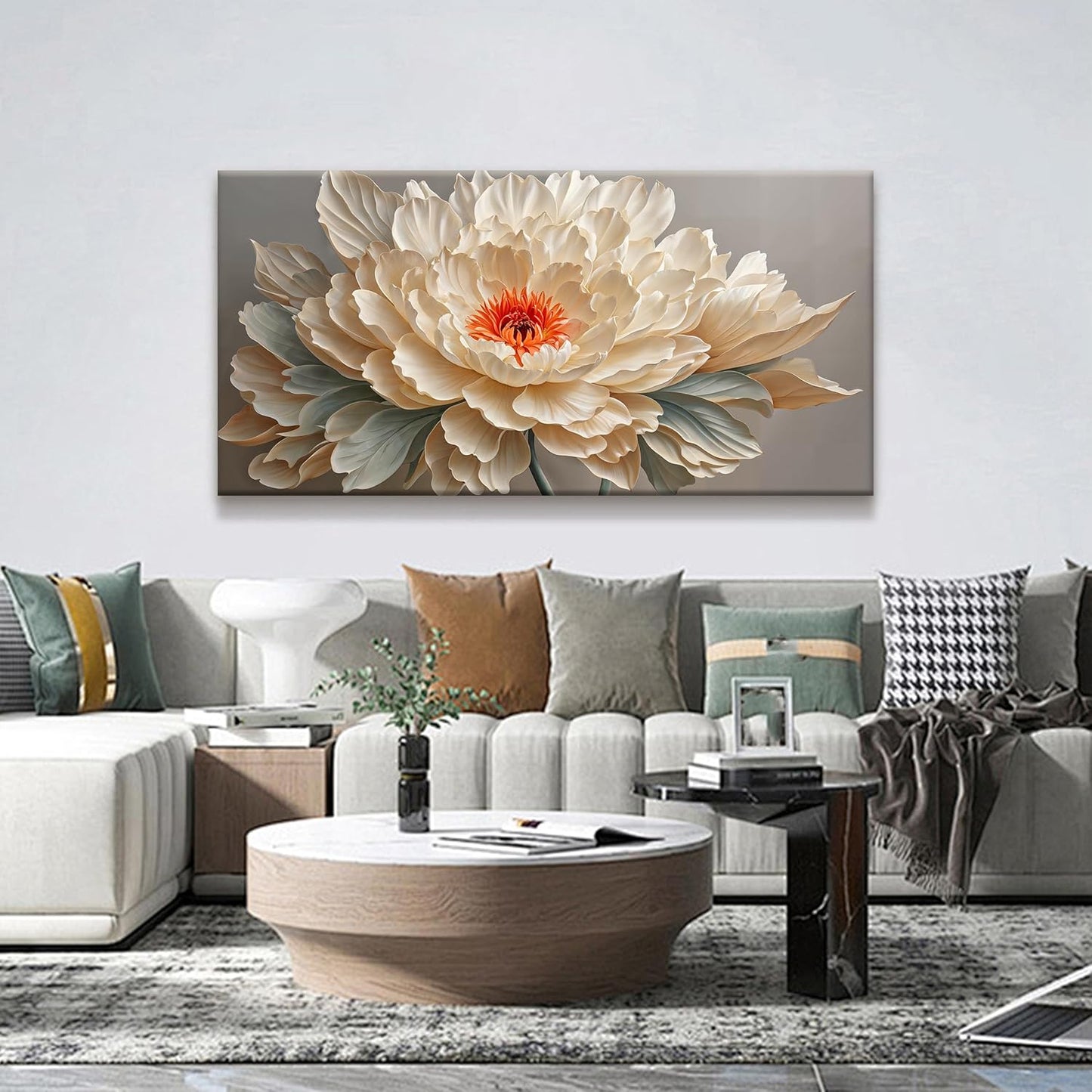 QSQ Canvas Art Wall Decor Yellow Floral Wall Art For Living Room Modern Canvas Decor White Flower Wall Art Prints Pictures For Bedroom Hotel Home Decoration 24 X 48 Inch