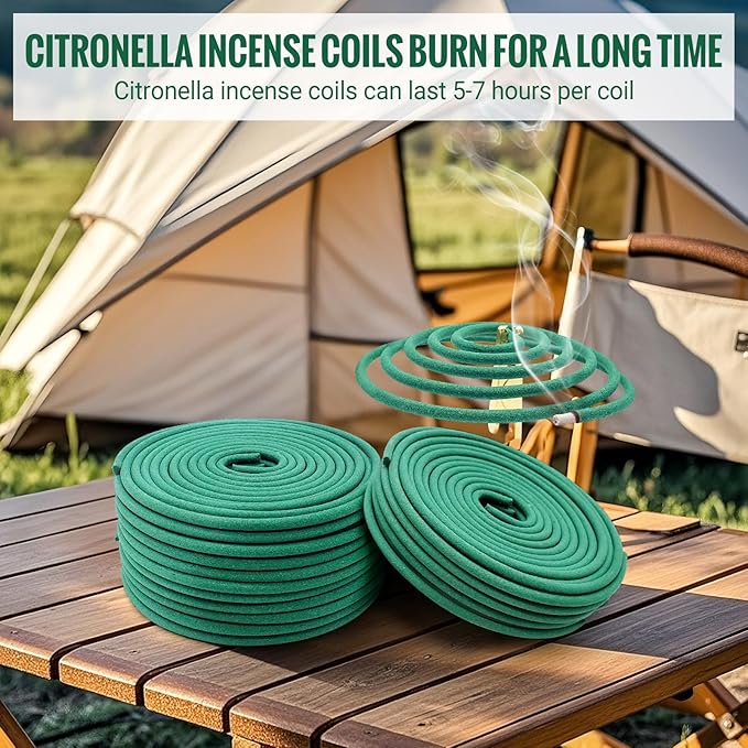Citronella Incense coils, Made from Natural Plants, Suitable for Outdoors, Indoors, by the Pool, in the Yard, 48 coils and Coil Holders.