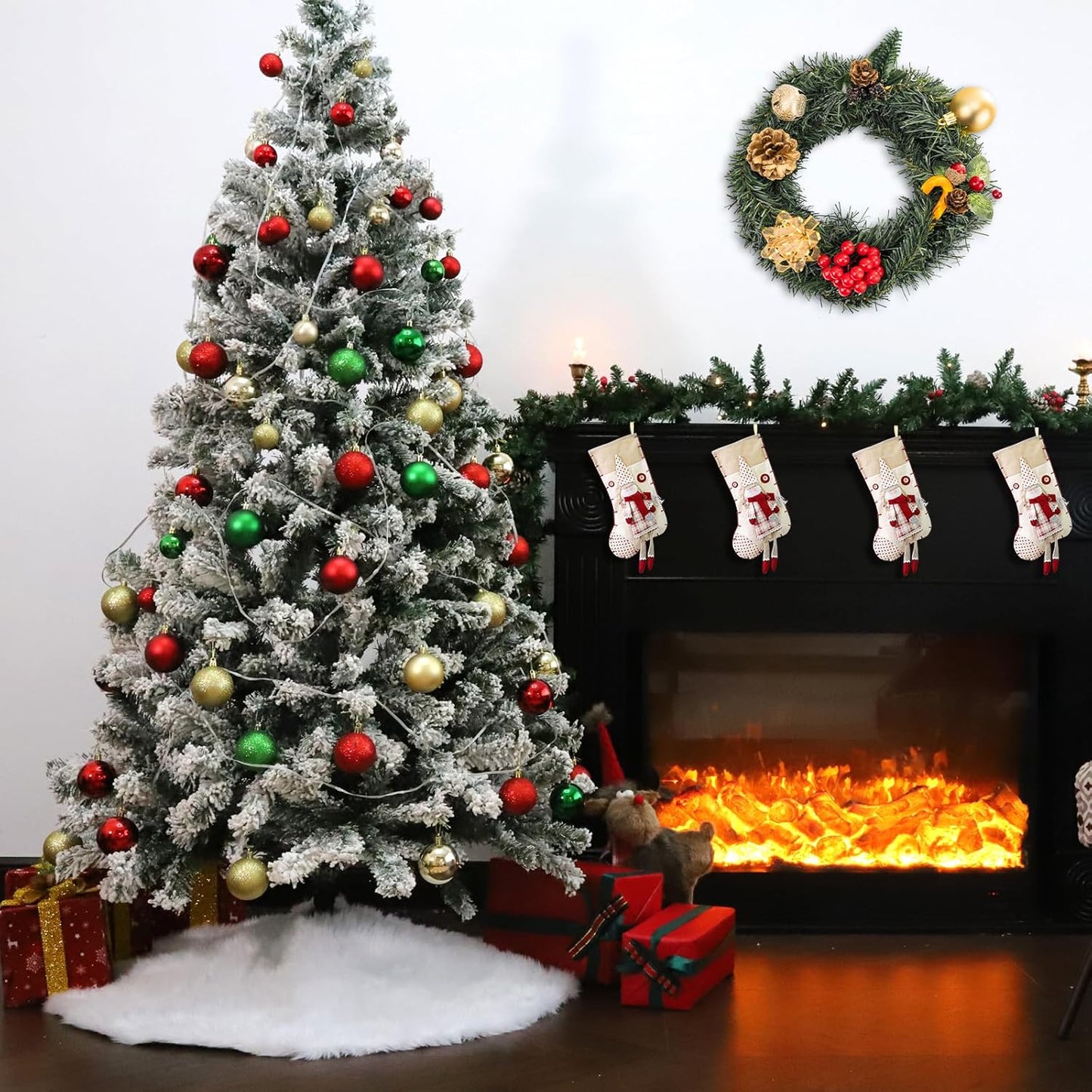 48 Inch Faux Fur Christmas Tree Skirt Soft Snow White Plush Tree Mat Christmas Decorations Fluffy Tree Skirts Xmas Holiday Party Indoor Decorations