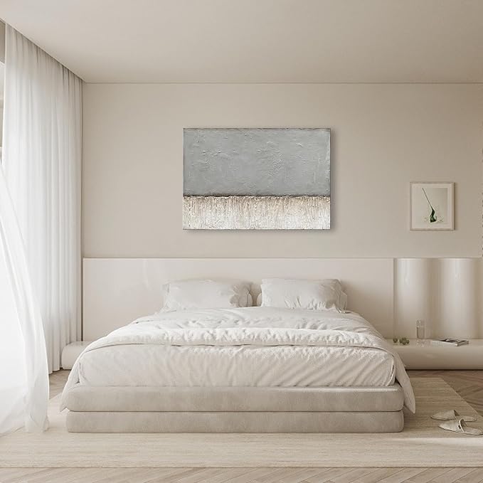 NANKAI Art Hand-painted White and Grey Minimalist Oil painting Large Canvas Painting Modern Abstract art home wall Decoration Painting 30x45 inches