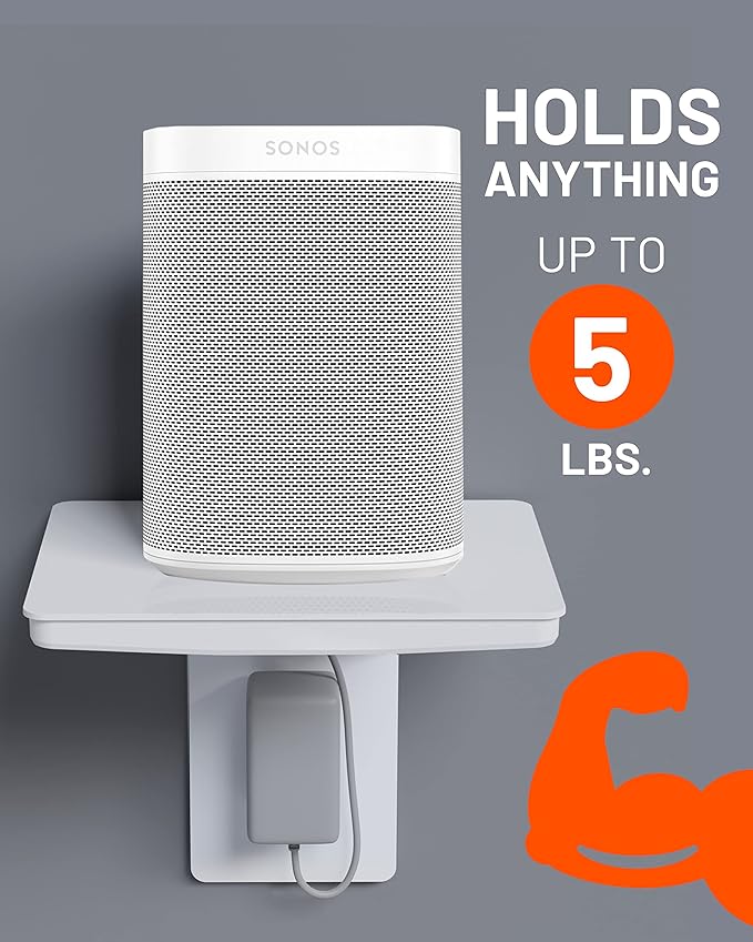 ECHOGEAR Wide Outlet Shelf - Next-Gen Design with Built-in Cord Storage & Room for Bulky Plugs - Works with Both Standard & Decora Outlets - Quick Install with Included Hardware