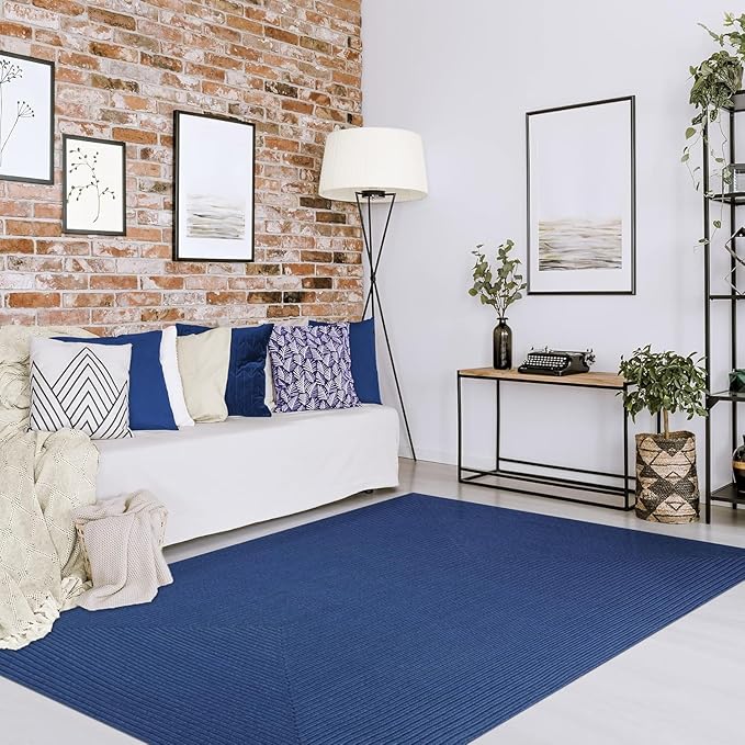 Superior Indoor Outdoor Area Rug, Handwoven Reversible Braided Home Decor for Living Room, Kitchen, Dining Room Floors, Patio, Front Porch, Deck, Modern, Boho, Farmhouse Style, 8' x 10', Denim Blue