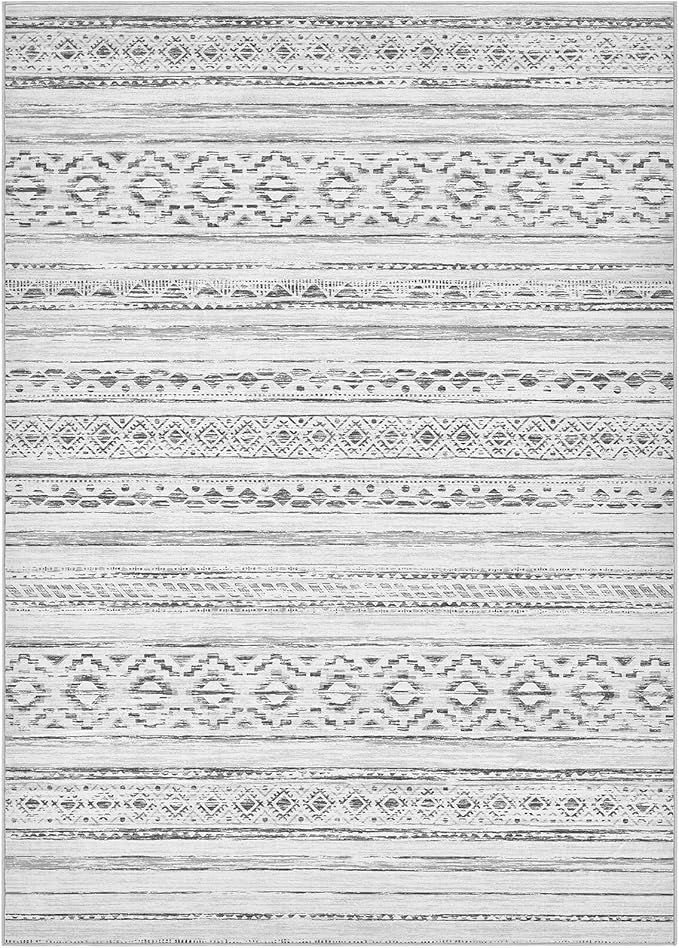 cotiled 5x8 Area Rug Living Room: Washable Boho Rugs with Non Slip Backing Large Soft Indoor Stain Resistant Carpet for Bedroom Farmhouse Dining Room Lightweight Home Decor Cream Grey