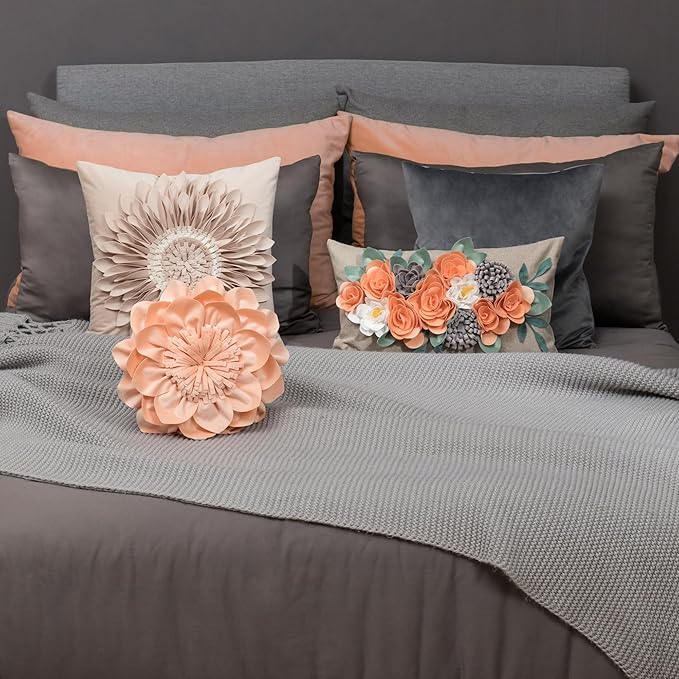 OiseauVoler 3D Sunflower Throw Pillow Cover Decorative Handmade Pillowcase Cushion Cover Case for Home Sofa Bed Living Room Decor 18x18 Inch Tan