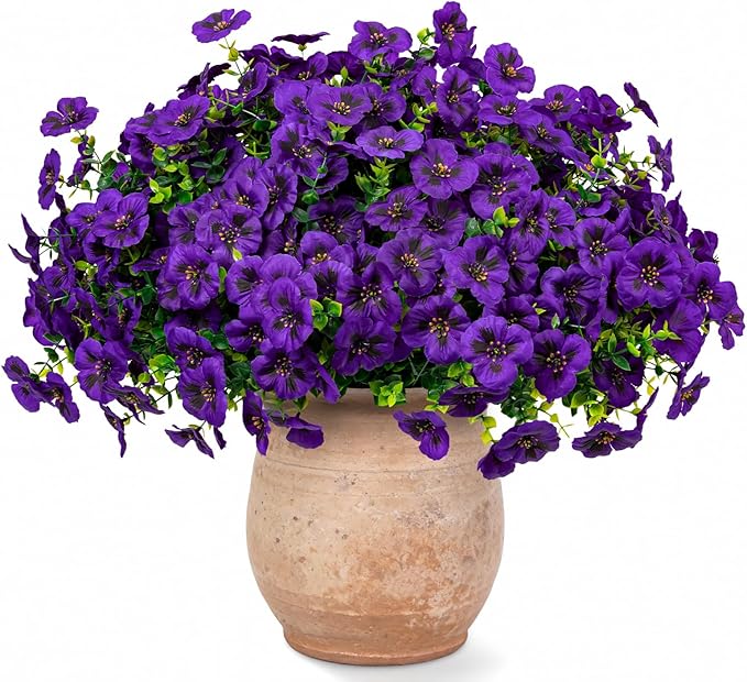 24 Pcs Artificial Fake Pansy Flowers for Outdoor,Faux Silk Plants Flowers UV Resistant Pansies Spring Flowers for Planter Front Door Porch Yard Patio garden Window Box Home Decor(Dark Purple)