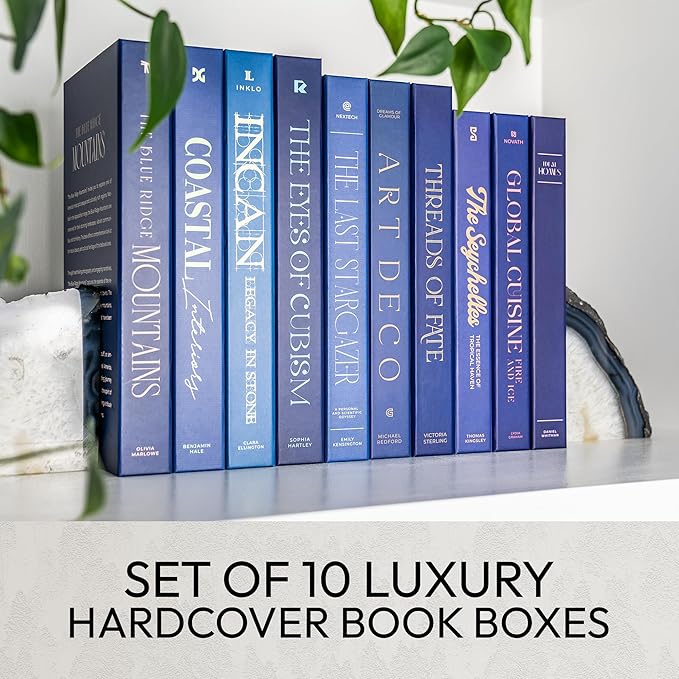 Decorative Books | Blue 10 Book Set with 3 Sizes | Preassembled with Hidden Storage | Perfectly Stackable for Easy Home Staging | Book Decor to Elevate Your Space | Home Decor Made Simple!