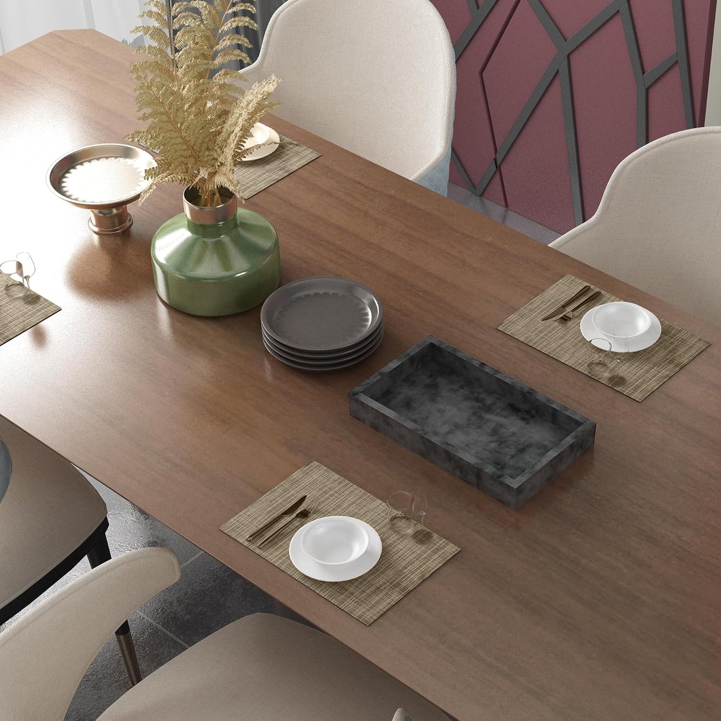 CADONO Placemats Set of 4 Washable Indoor/Outdoor Vinyl Place Mats for Dining Table Durable Non-Slip Heat Resistant PVC Weave Table Mats(Khaki)