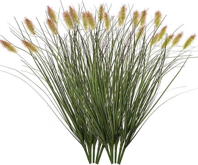Ttranewsoo Artificial Grass, Fake Grass, Artificial Shrubs, Wheatgrass Cattails Fake Grass Decorations, Artificial Plants, Ornamental Grass, Outdoor Fake Grass, Green Leafy Decorations (12PCS)