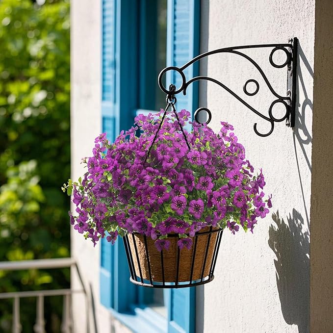Grunyia Artificial Fake Flowers for Outdoor Spring Decoration, 16 Bundles Faux Silk Colorful UV Resistant Realistic for Outside Porch Patio Home Yard Garden Planters Pots Window Box (Light Purple)