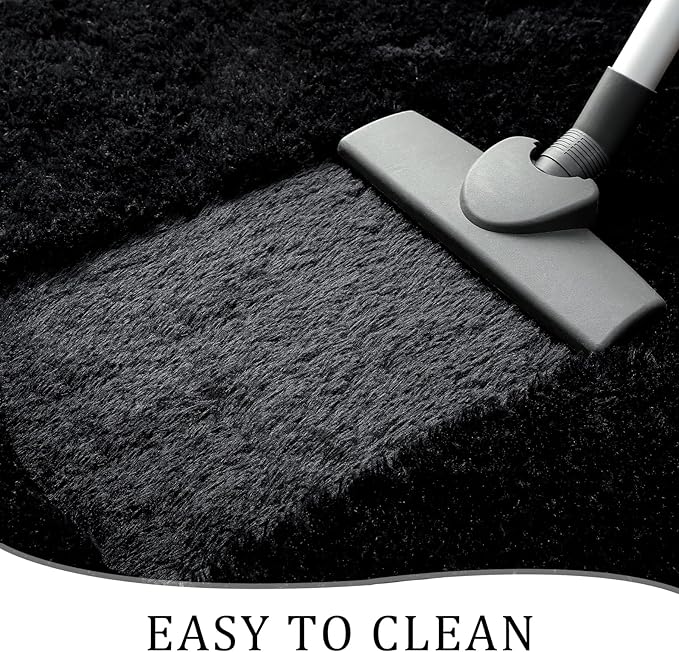 Chicrug Soft Runner Rugs for Bedroom Living Room Plush Fluffy Rug 2x5 Feet, Shag Furry Area Rug Carpet Non Shedding for Nursery Children Kids Girls Room Home Decorative, Black