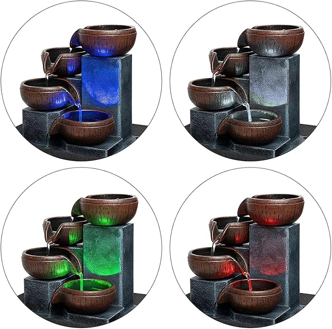 Tabletop Water Fountain, 3 Tier Lotus Leaf Tabletop Fountain with Natural River Rock LED Lights, Indoor Zen Relaxation for Office, Living Room, or Bedroom Décor (C)