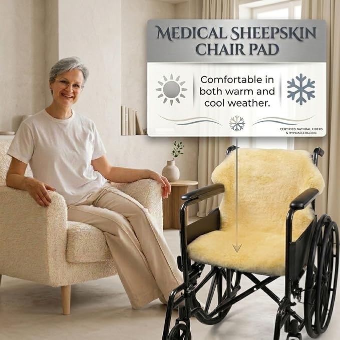 Natural Sheepskin for Bed Sores and Skin Irritation | Tauranga 100% Real Medical Sheepskins with Non-Slip Back for Pain Relief and Discomfort, Wool Seat Pad, Natural, 26 in. x 46 in.