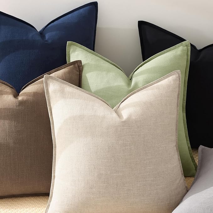 decorUhome Summer Decorative Linen Euro Sham Throw Pillow Covers 26x26 Inch Set of 2 Light Brown Pillow Covers with Flange Edges Soft Farmhouse Boho Accent Pillow Cases for Couch Bed Living Room