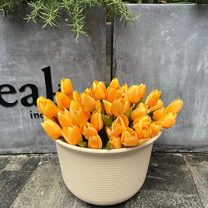 Artificial Fake Flowers Tulip for Outdoor Decoration,UV Resistant Faux Plastic Fabric Greenery Shrubs Plants Fake Flowers Hanging Planter Kitchen Home Garden Wedding Decor (Yellow)
