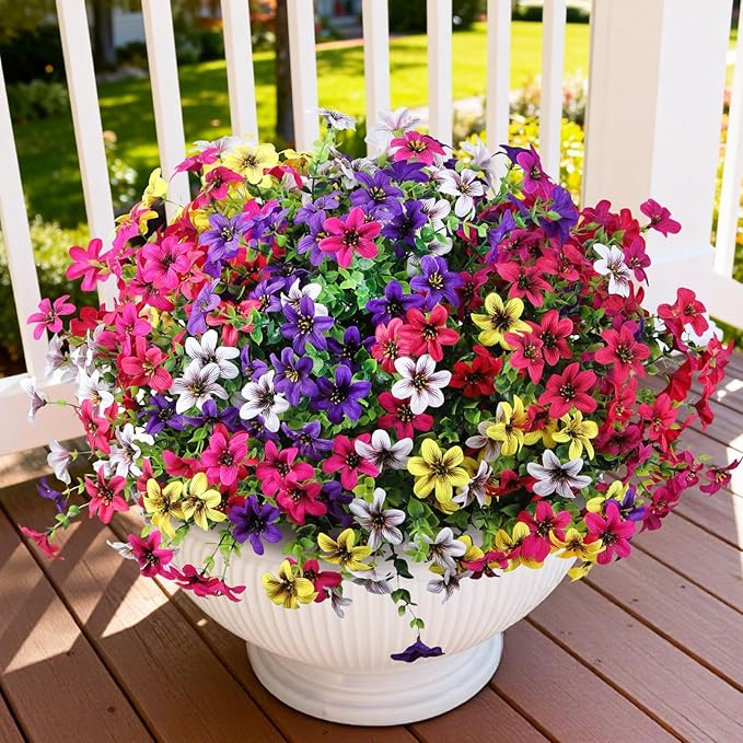 Homsunny Artificial Fake Flowers for Outdoor Spring Decoration, 12 Bundles Faux Plants Silk Daisy Bulk UV Resistant Realistic for Outside Porch Patio Balcony Planter Yard Garden Home Decor(Mixed 2)