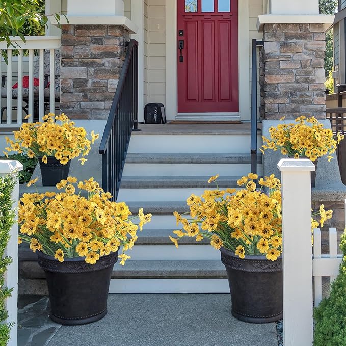 ColoPlay 24 Yellow Bundles Artificial Flowers for Outdoors/Indoors Fake Flowers Plants for Indoor Outside Garden Porch Window Box Home Wedding Farmhouse