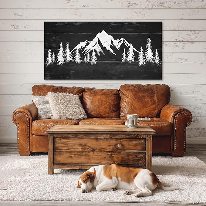 Ggaafet Black and White Mountain Forest Wall Art for Living Room Canvas Painting Prints Retro Wood Rustic Landscape Art Deco Vintage Nature Artwork Office Bedroom Farmhouse Dining Room Decor Large