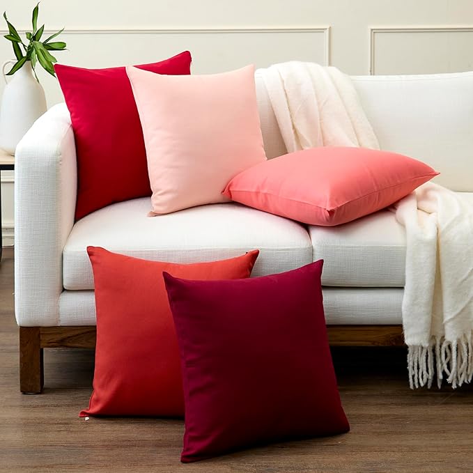 Encasa XO Throw Pillow Covers 24x24 in Set of 2 Coral | No Inserts | Cotton Pillow Covers For Living Room, Bed, Sofa, Couch | Decorative Cushion Covers With Improved Zipper