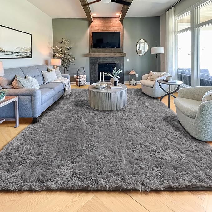 PAGISOFE Plush Area Rugs for Living Room 6x9 Ft, Ultra Soft Shaggy Grey Rugs Carpets Fluffy Rugs for Boys Bedroom Kids Room, Shag Plush Rug for Teen Dorm Decor, Home Decor Aesthetic, Nursery