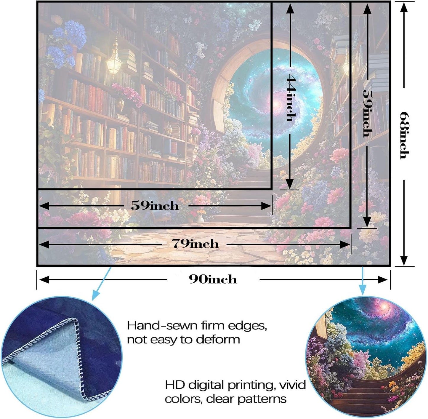 Accnicc Floral Bookshelf Tapestry Fantasy Library Tapestries Wall Hanging Vintage Plant Flower Book Extra Large Tapestry for Bedroom Living Room Dorm 90 x 68 inch