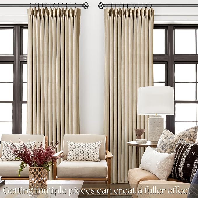 Tan Curtains 102 inches Long 2 Panel Set for Living Room Camel Beige Rustic Farmhouse Pinch Pleated Drapes Memory Trained Light Filtering Linen Curtain with Pinch Pleat Clips 102" Length Kahki
