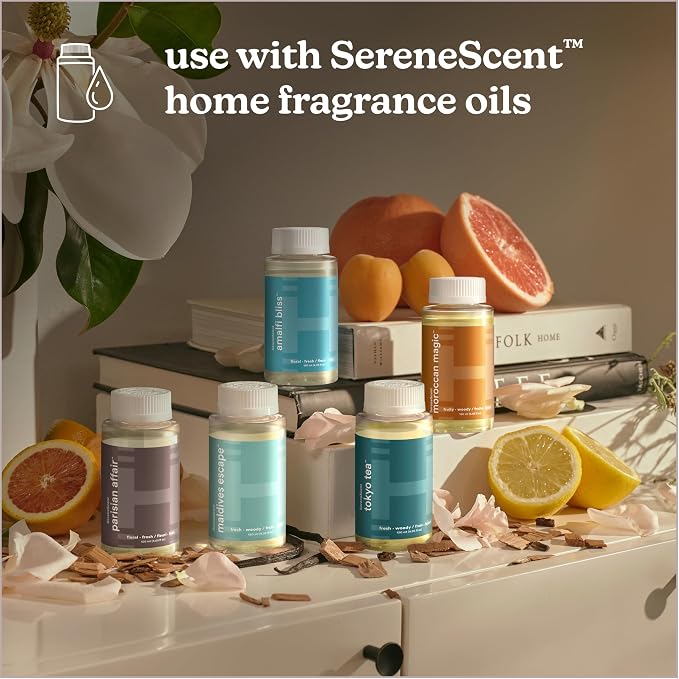 Homedics SereneScent Waterless Essential Oil Diffuser, Home Fragrance Scent Diffuser for Large Rooms, No Water Needed, Patented Air Diffusion Technology, Oil Sold Separately, Champagne