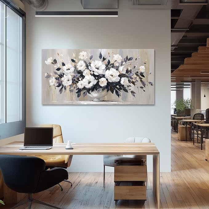 Ggaafet Black and White Flowerpot Wall Art for Living Room Canvas Oil Painting Prints Beautiful Flowers Floral Blooming Art Deco Pretty Artwork Office Bedroom Family Dining Room Decor Large