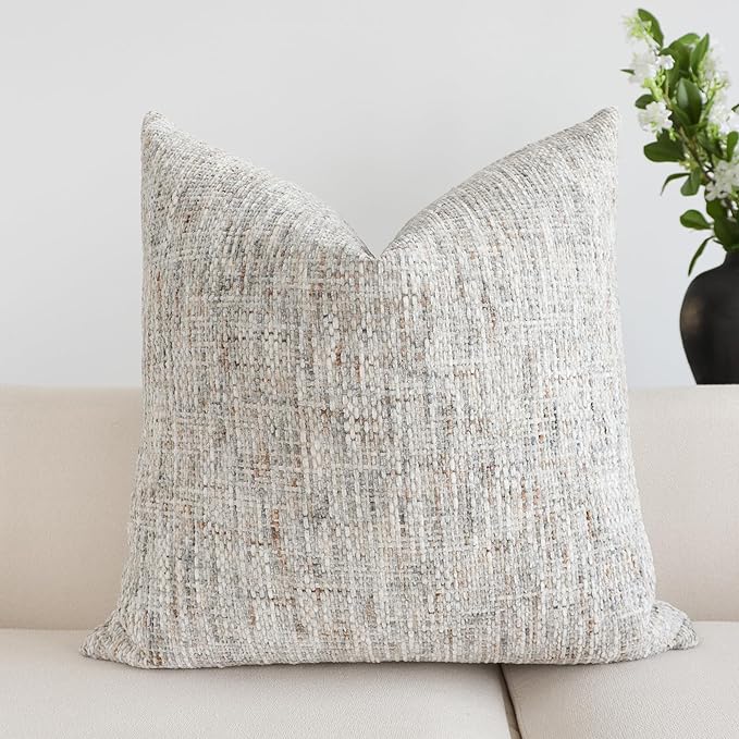 Textured Chenille Throw Pillow Cover 26x26 Inch Soft Neutral Woven Euro Shams Boho Farmhouse Square Accent Decorative Cushion Case for Modern Home Decor Bed Sofa Couch Living Room