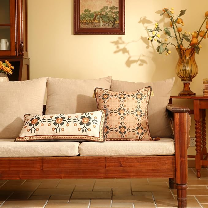 bilin gaier Brown Throw Pillow Covers Set of 2,Floral Farmhouse Linen Accent Pillows Cover for Couch Throw Pillows Case,Decorative Lumbar Pillows for Couch Sofa Bed Chair Cushion Covers 12"x20"