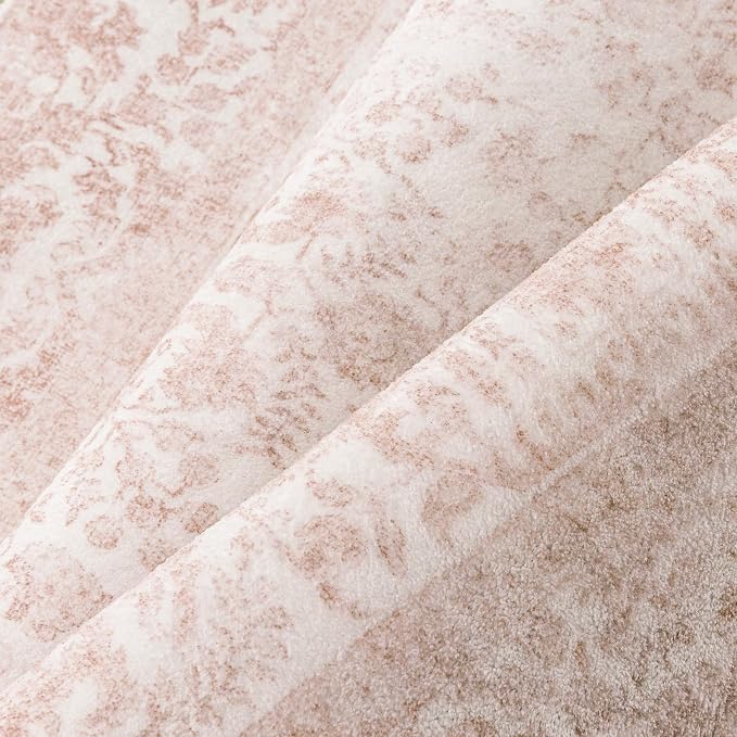 PureCozy Pink Area Rug 4x5 Office Entryway Rug Machine Washable Kitchen Vintage Distressed Non Slip Carpet Indoor Retro Floral Accent Throw Door Mat for Bathroom Bedroom Dining Living Room