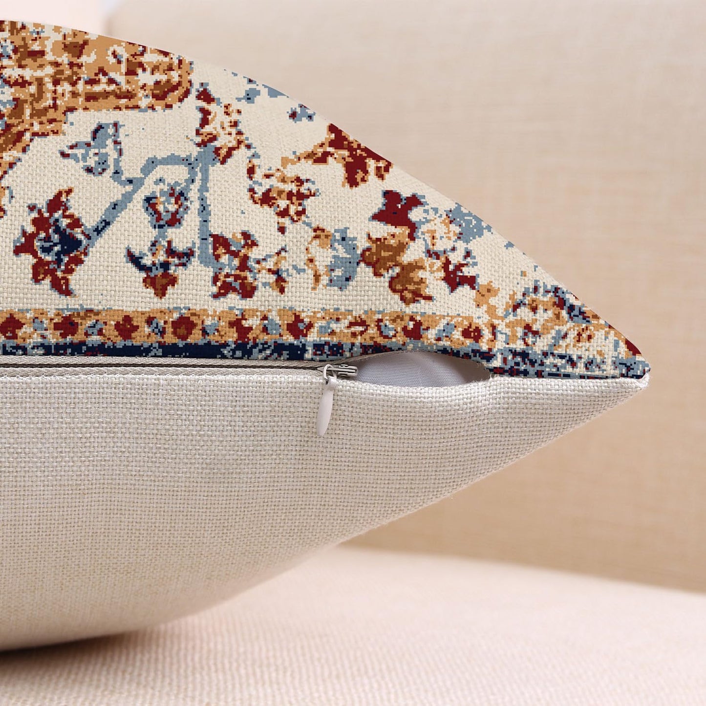 Waterproof Throw Pillow Covers 16X16 Inch Set of 2 Bohemian Vintage Carpet Pattern Brown Blue Ethnic Design Decorative Farmhouse for Couch Garden Balcony (Boho-3-1)