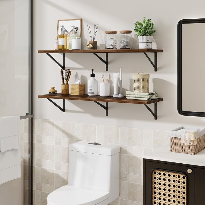Acovy Floating Shelves for Wall,40" Wall Mounted Shelves Set of 2,Long Wood Floating Shelves,Hanging Wide Display & Storage Shelf with Metal Brackets for Bathroom,Bedroom,Kitchen,Living Room,Walnut