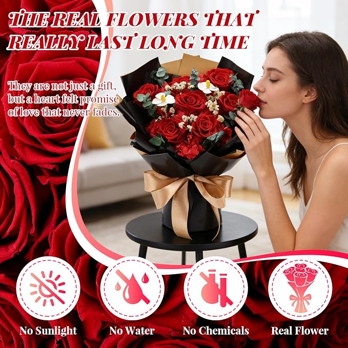 7 Preserved Red Rose Bouquet Eternal Flower Gift Set, Gift for her | Preserved Red Rose bouquet , Eternal flower Gift Set for her with romantic Girlfriend, Engagement, Mother’s, Birthday,