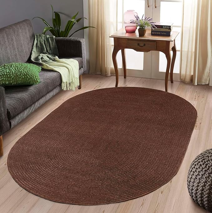 Superior Indoor Outdoor Area Rug, Handwoven Reversible Braided Home Decor for Living Room, Kitchen, Dining Room Floors, Patio, Front Porch, Deck, Modern, Boho, Farmhouse Style, 8' x 10' Oval, Cocoa