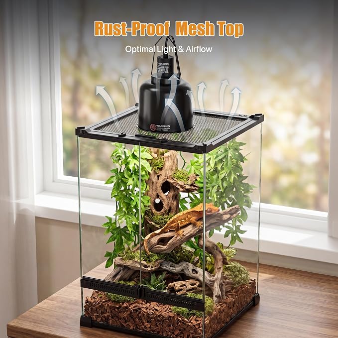 11 Gallon Fully Assembled Glass Reptile Enclosure,12"x 12" x 18" | Front Opening Tall Reptile Terrarium Tank for Crested Geckos, Tree Frogs & Other Arboreal Reptiles and Amphibians