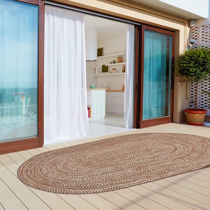 Superior Indoor/Outdoor Area Rug, Dual-Tone Reversible Braided Floor Decor for Patio, Front Porch, Entryway, Living Room, Office, Nursery, Artistic Home, 6' x 9', Brick-White
