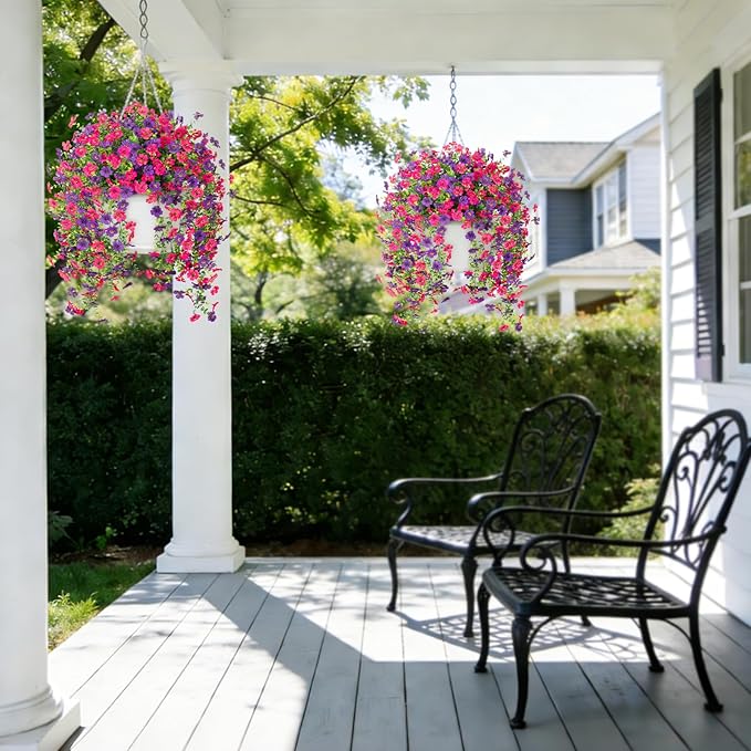 Fake Artificial Hanging Flowers for Outdoors Decoration, 2 PCS Faux UV Resistant Artificial Outdoor Flowers, Fake Plants Look Real Daisy No Fade Spring Decor for Porch Home Patio Balcony and Yard
