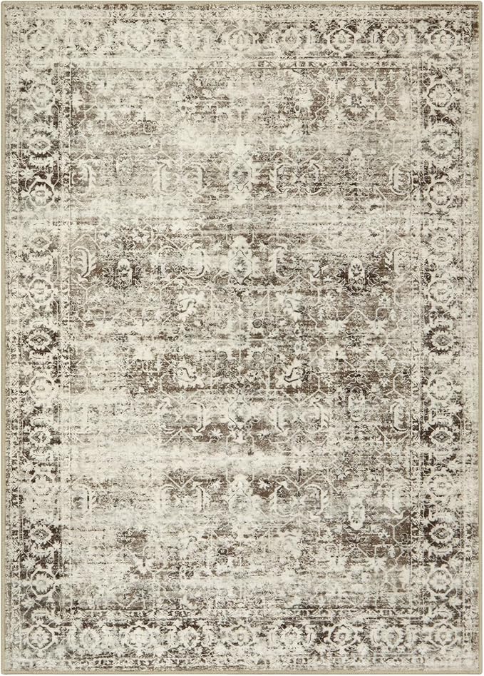 Lahome Margot Washable Rugs 5x7 Boho Living Room Area Rug,Soft Throw Bedroom Area Rug,Retro Distressed Non-Slip Low-Pile Accent Rug Indoor Carpet for Entryway Office Home Decor(5 x 7,Beige)