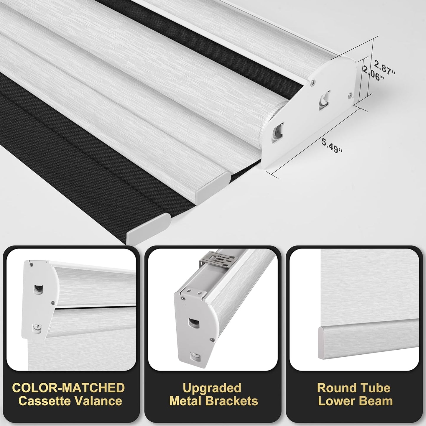 BERISSA Cordless Dual Roller Shades with Cassette Valance,Double Window Shades Blackout and Light Filtering Shades,Day and Night Roller Shades for Home Office Door.Linen Black and White.46 W x 44" H