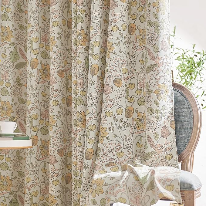 jinchan Nursery Curtains 95% Blackout Yellow Floral Curtains for Girls Room, 63 Inch Length Farmhouse Drapes for Bedroom Living Room Darkening Window Treatment Fall Decor Grommet Top Set of 2 Panels