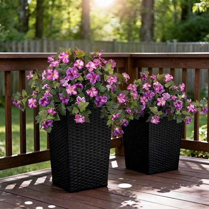 2PCS Artificial Petunia Flowers for Outdoors, Fake Flowers for Outdoor Planters UV Resistant Faux Silk Petunias for Garden Porch Yard Balcony Patio Realistic Home Kitchen Decor(Gradient Purple)