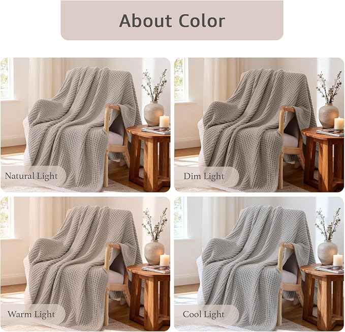 WRENSONGE Soft Checkered Throw Blanket for Couch-Cozy Warm Knitted Blankets | Lightweight Warm Fluffy Decor for Women, Mom, Her & Girls, Sofa, Chair, Bed, 50x60in, Sand