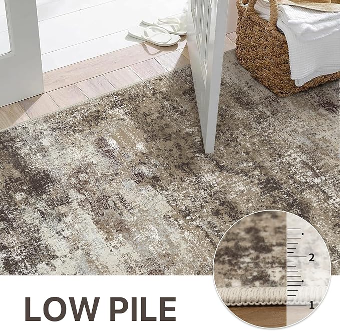 BEIMO Area Rugs 8x10 for Living Room Bedroom, Modern Abstract Machine Washable Rug, Large Soft Low Pile Floor Carpet with Non Slip Backing for Dining Room, Beige/Brown
