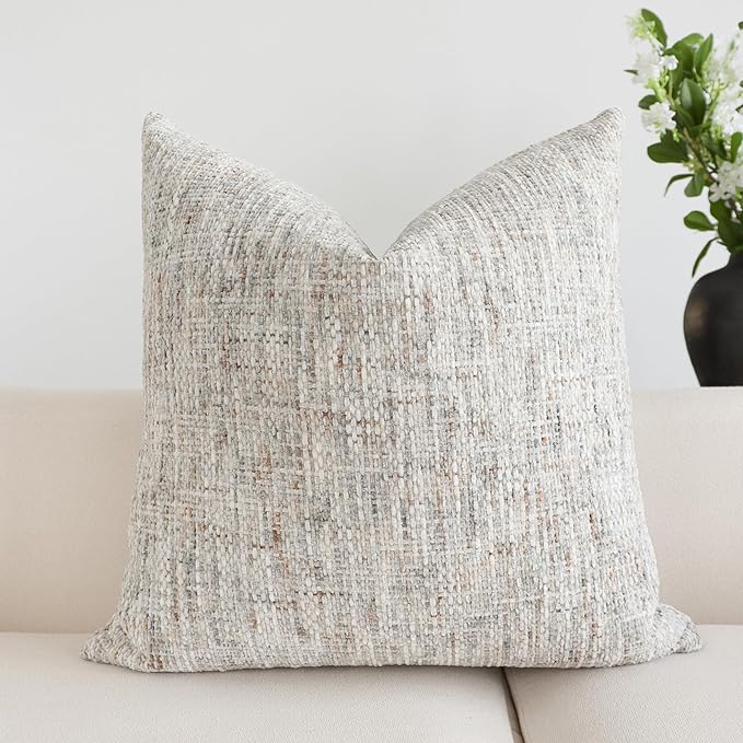 Textured Neutral Throw Pillow Covers 26x26 Set of 2 Soft Woven Chenille Euro Shams Decorative Boho Farmhouse Square Cushion Cases for Mid Century Modern Home Decor Bed Couch Sofa Living Room