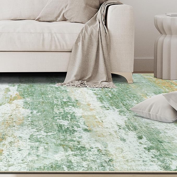 10x14 Area Rugs for Living Room Rug Washable: Abstract Large Rug Indoor Modern Carpet Non Slip for Dining Room Bedroom Nursery Home Office Green